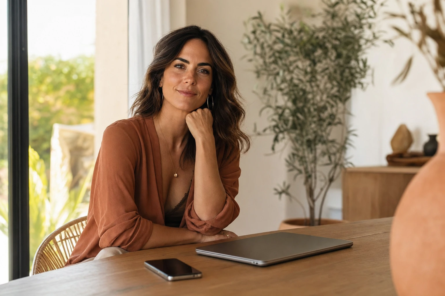 Community manager freelance à Montpellier travaillant dans un studio lumineux