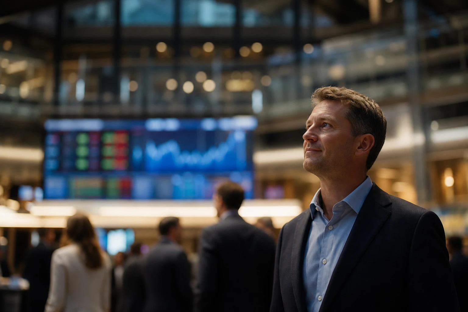 A stock exchange facade and a blurred financial screen evoking the IPO of Anthropic, maker of the Claude AI assistant, in June 2026