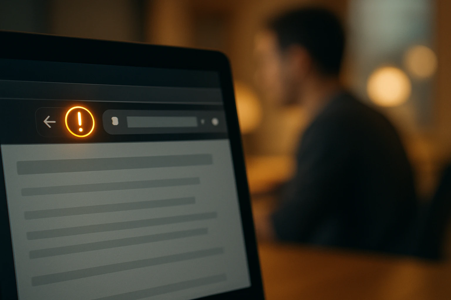 Web developer reviewing browser navigation behavior with Search Console warning on screen