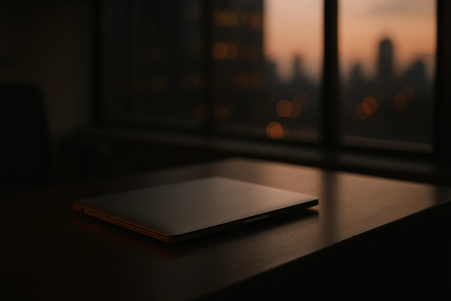A closed laptop lit by evening light, illustrating the mass production of AI-written content