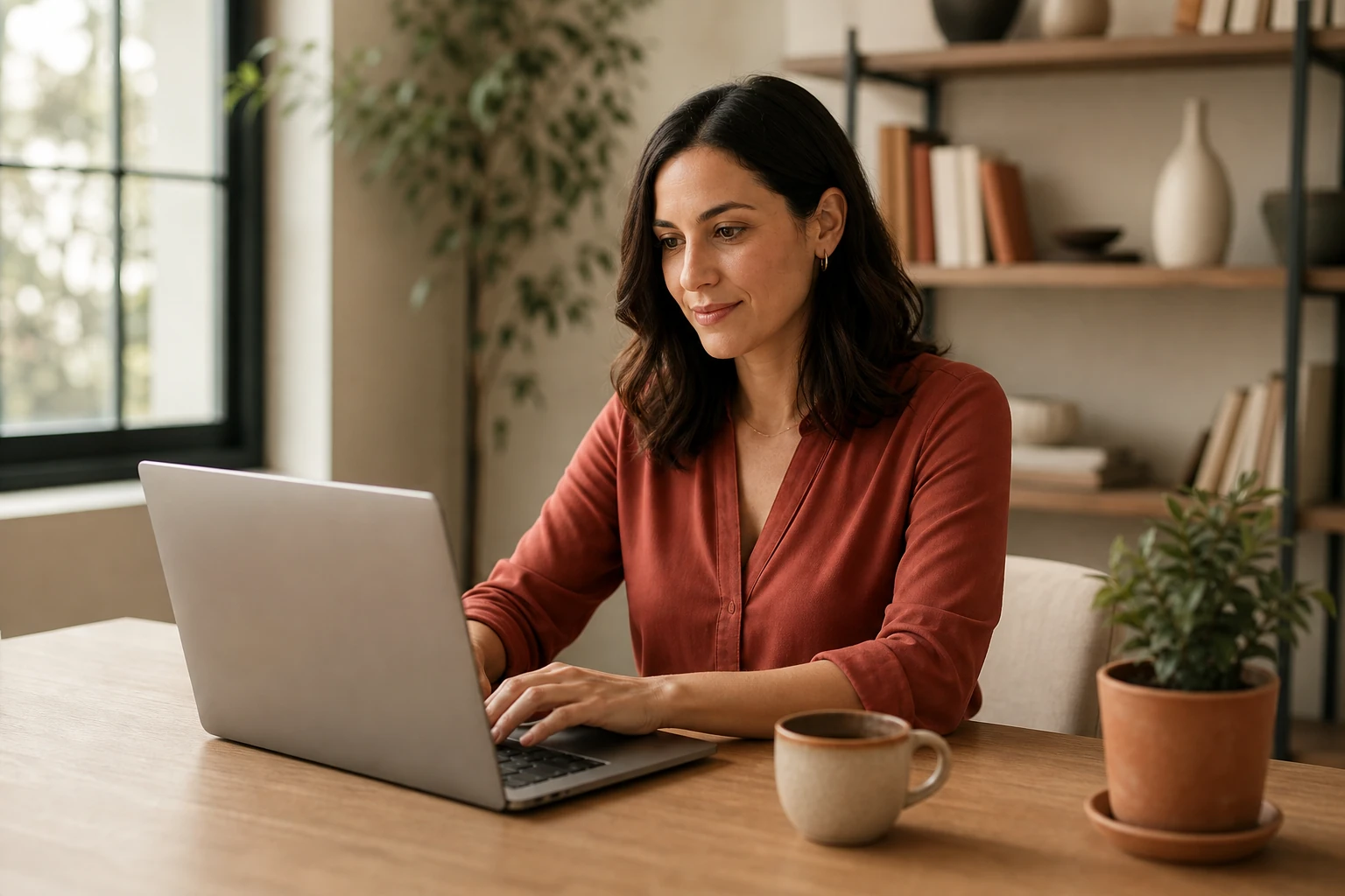 Person reading an AI assistant's answer on a laptop, one brand surfaced inside the answer
