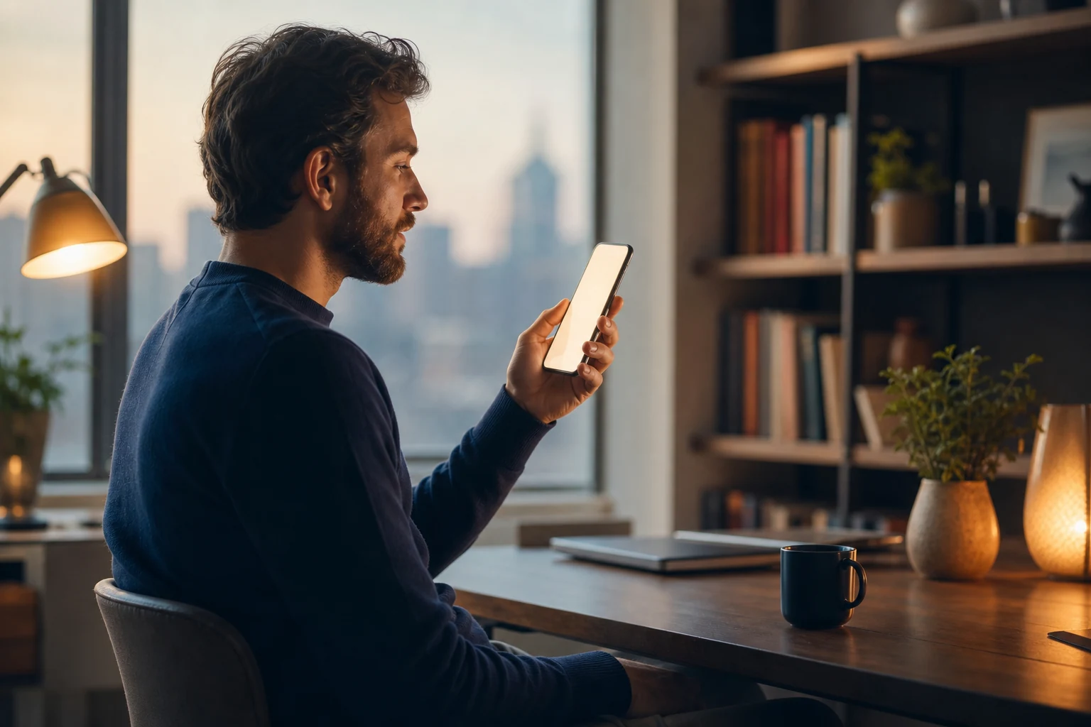 A person asking a question to an AI assistant on a smartphone, with a single cited source highlighted