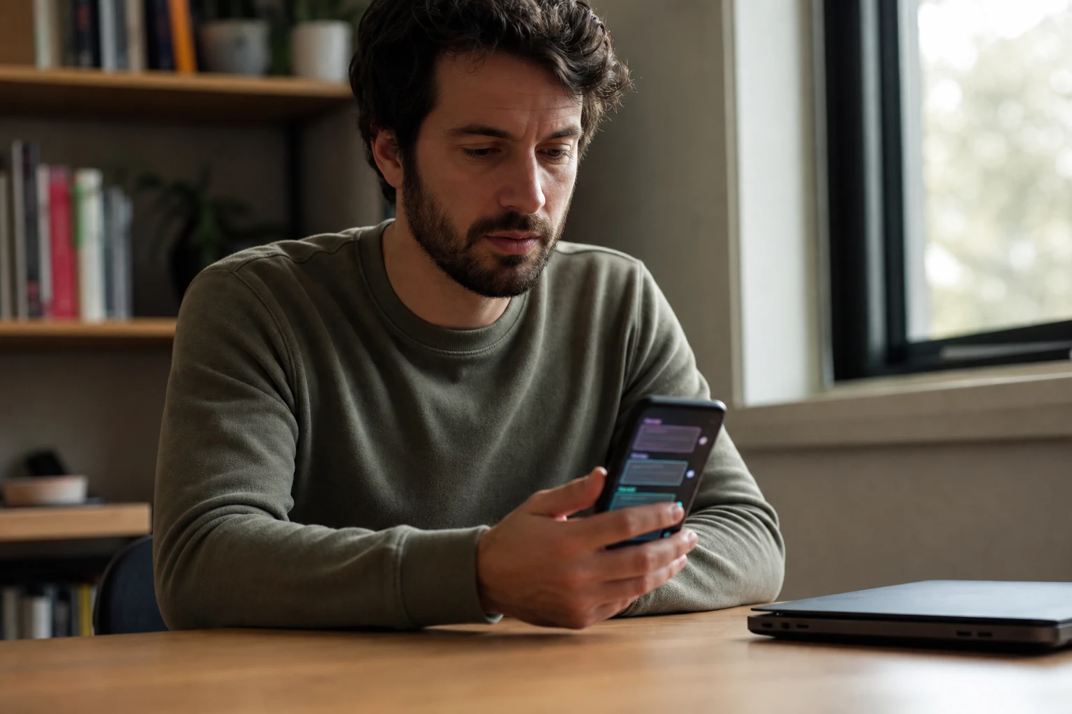 A person reading a Perplexity answer on a smartphone, with small numbered citation markers next to the sentences