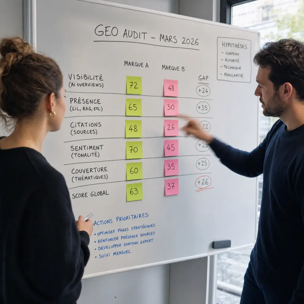 Calendrier d'audit GEO — cadence mensuelle et semestrielle pour suivre la visibilité dans ChatGPT et Google AI Overviews