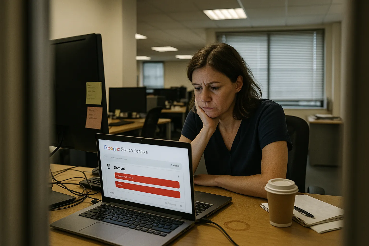 Écran d'ordinateur affichant un tableau de bord Google Search Console lors d'un audit SEO
