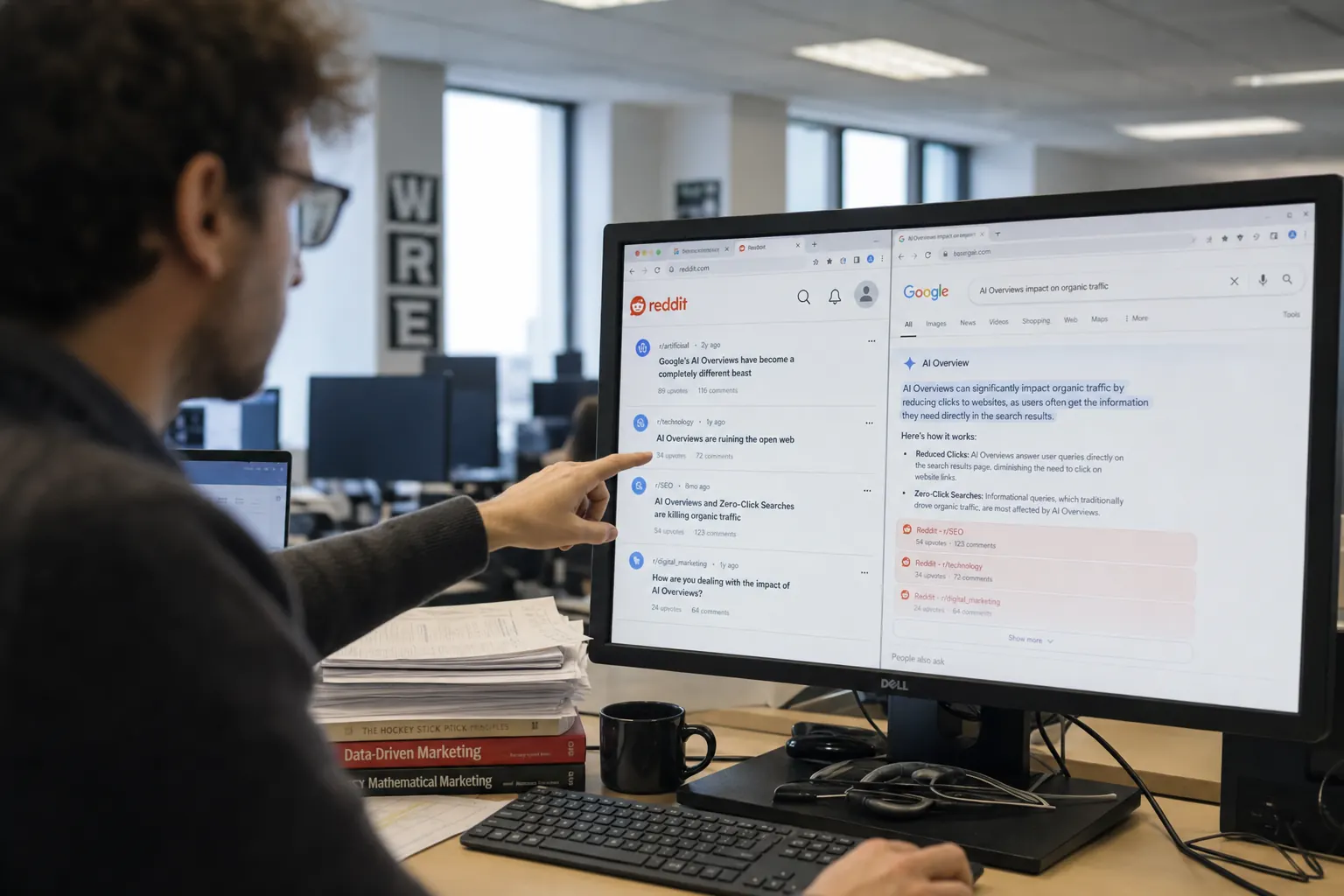 Interface de recherche Google affichant des perspectives de forums Reddit dans les AI Overviews