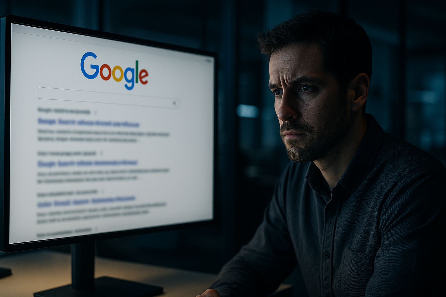 Écran Google Search avec titres réécrits par IA