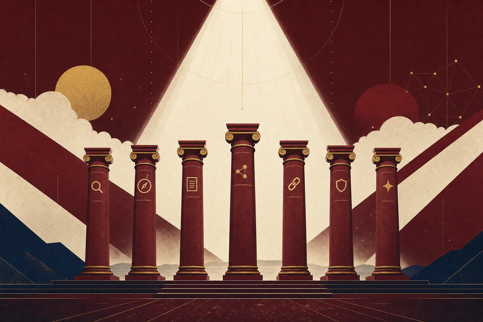Illustration éditoriale de l'article : Stratégie SEO 2026 : les 7 piliers pour dominer Google ET les IA génératives