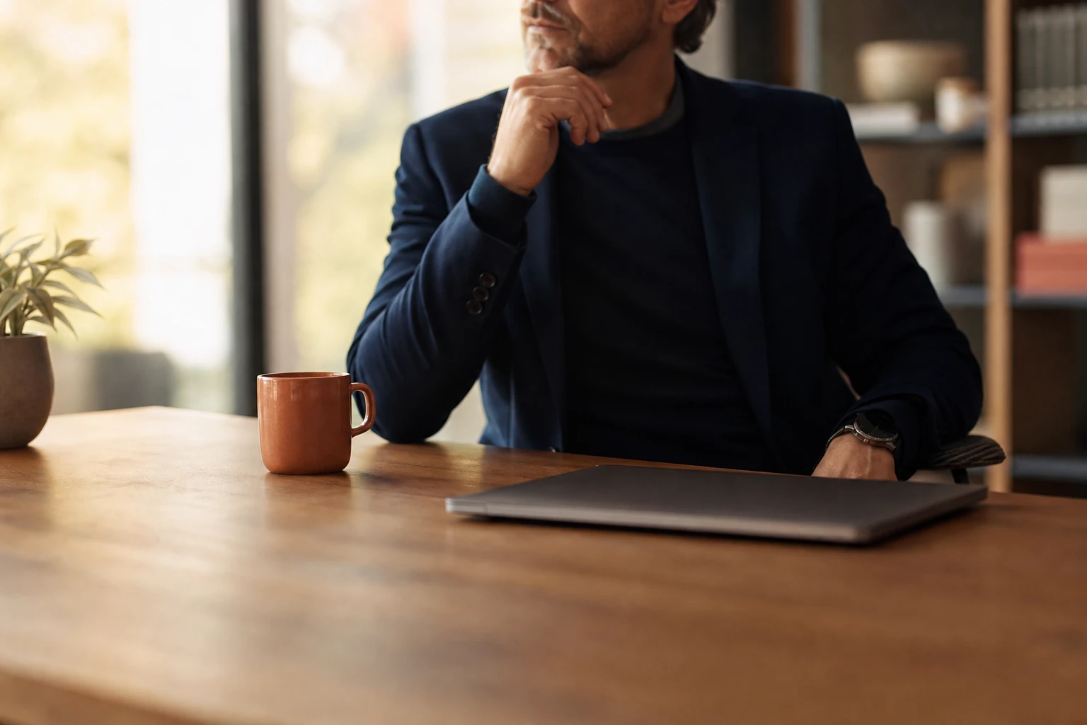 Professionnel concentré dans un bureau lumineux, illustrant l'expertise et la fiabilité au cœur de l'E-E-A-T