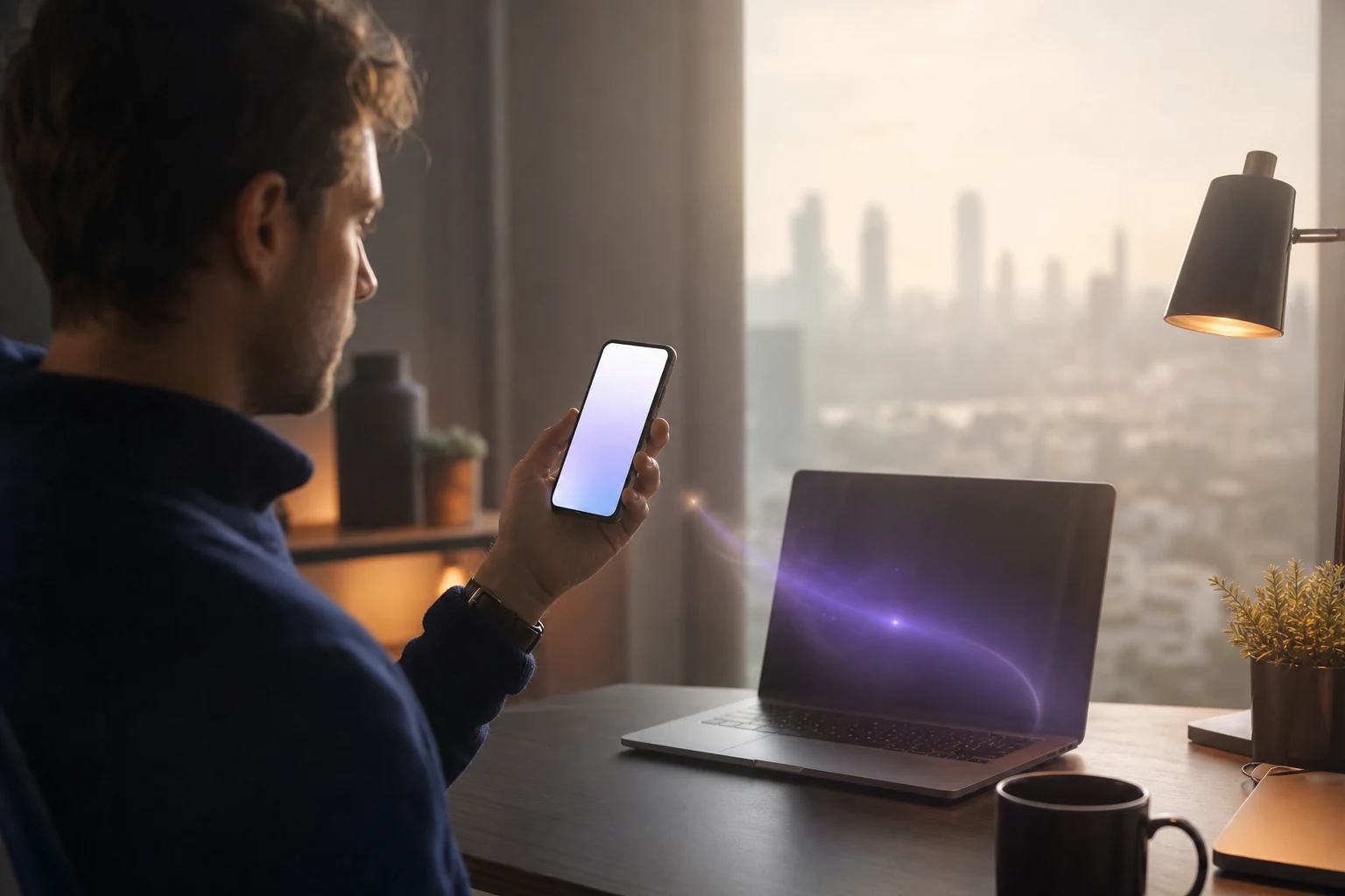 Personne interrogeant un assistant IA depuis son smartphone, une source citée mise en évidence parmi plusieurs