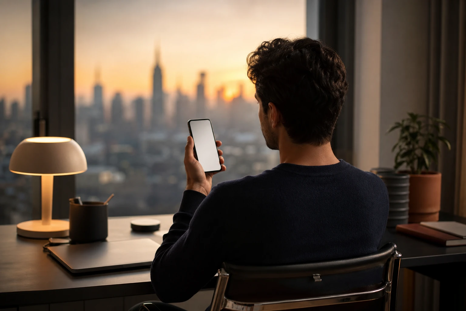 Personne posant une question à un assistant de recherche IA depuis son smartphone, une réponse sourcée qui apparaît