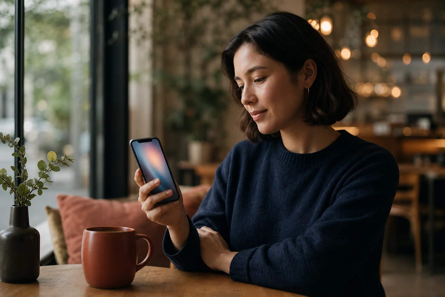 Personne consultant une réponse générée par une IA sur l'écran d'un smartphone