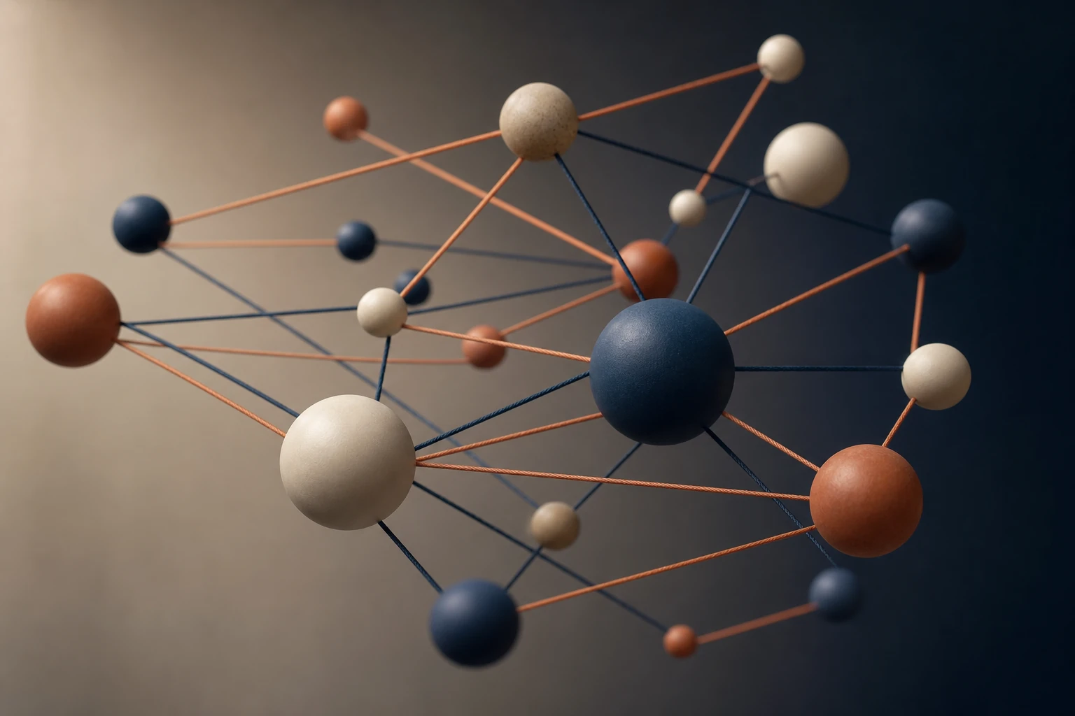 Représentation abstraite d'un knowledge graph : sphères reliées par des liens, symbolisant des entités et leurs relations