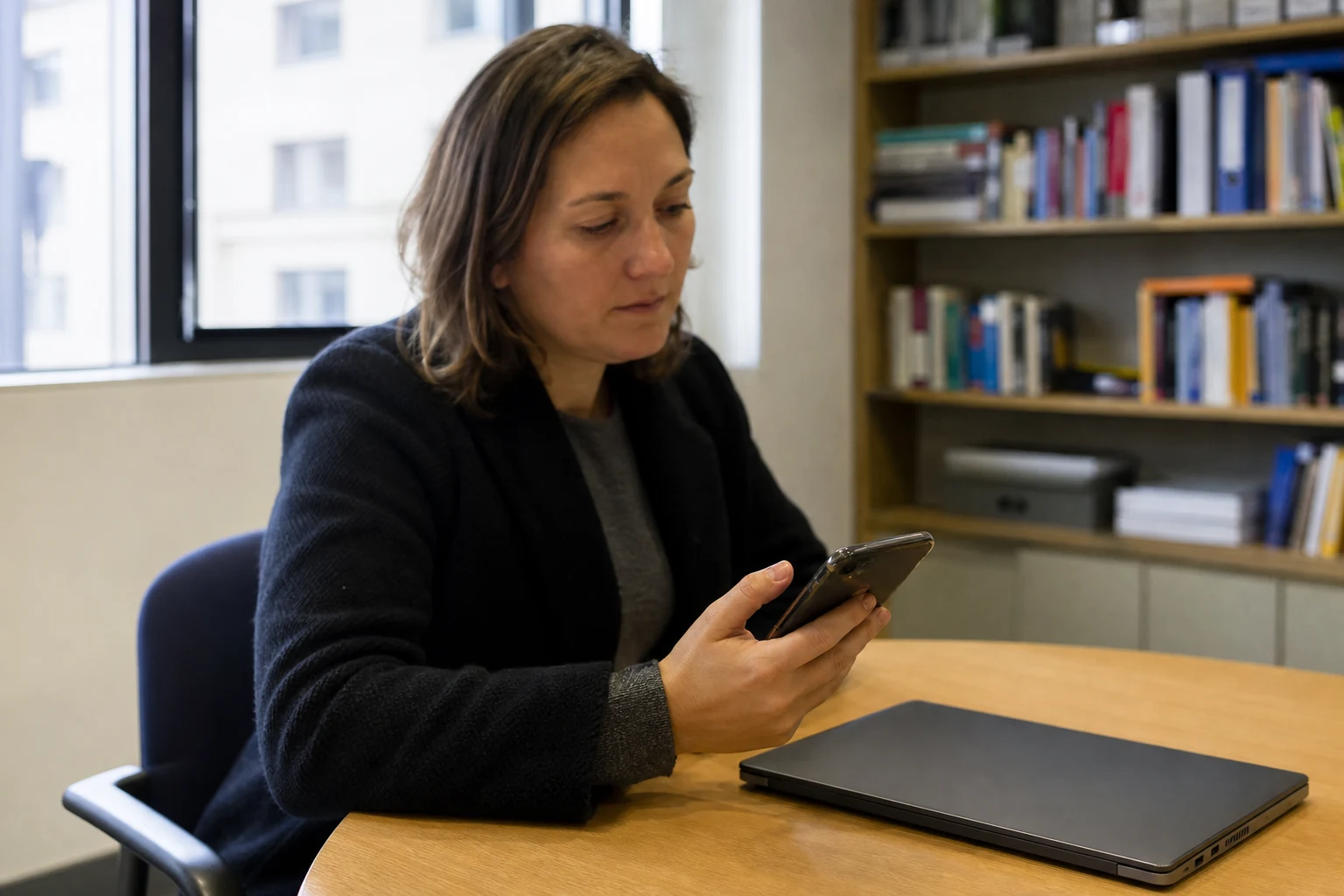 Personne consultant la réponse d'un modèle de langage sur l'écran d'un smartphone