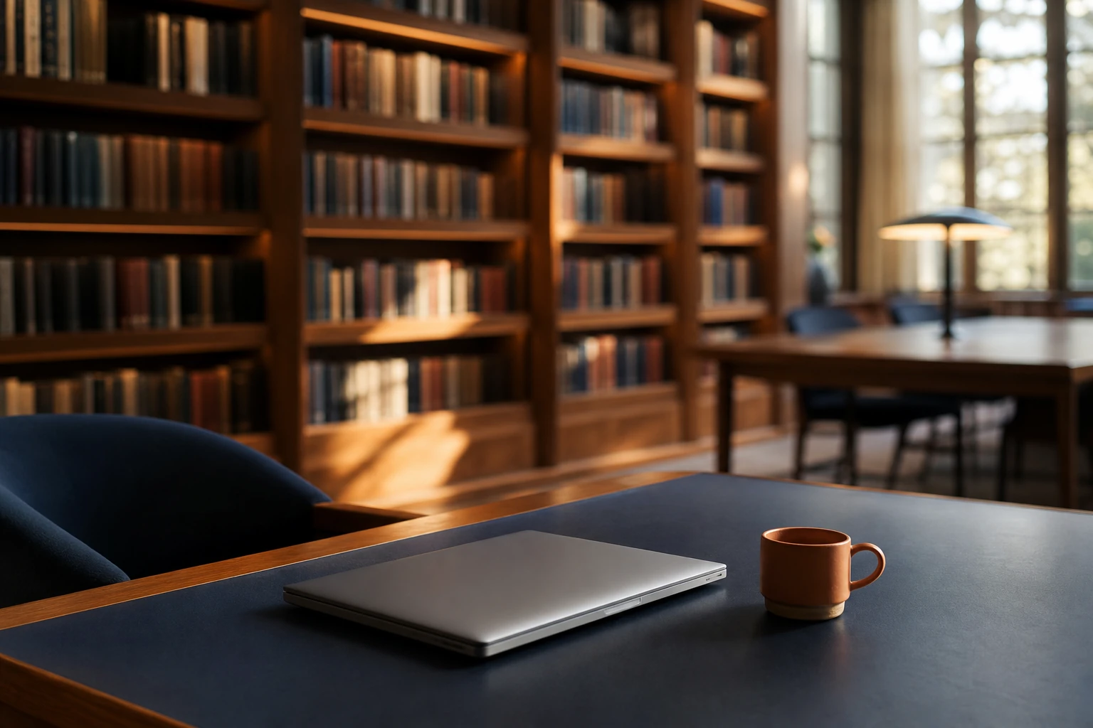 Salle de lecture où une réponse est récupérée dans une vaste archive de confiance avant d'être formulée
