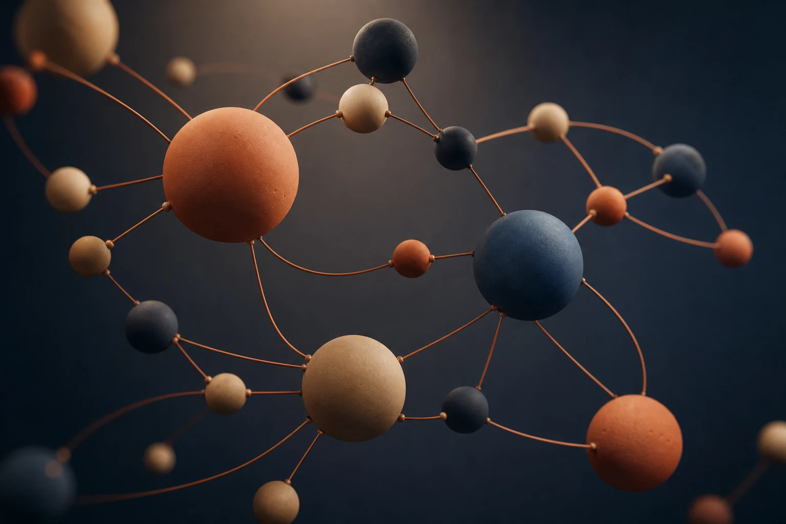 Représentation abstraite du semantic SEO : des concepts reliés selon leur sens et regroupés par voisinage, plutôt que des mots isolés