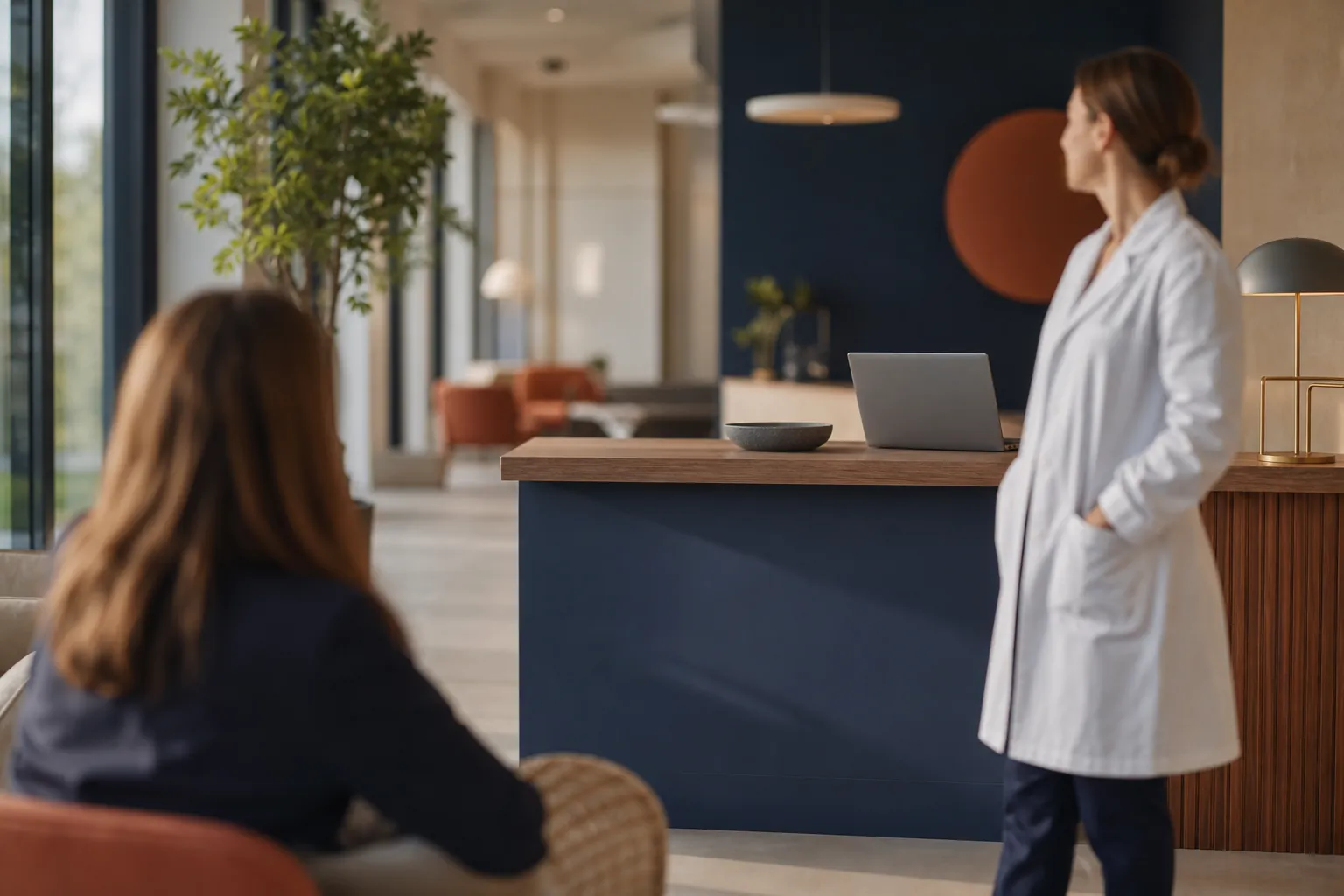 Accueil d'un cabinet de santé moderne, ambiance de confiance