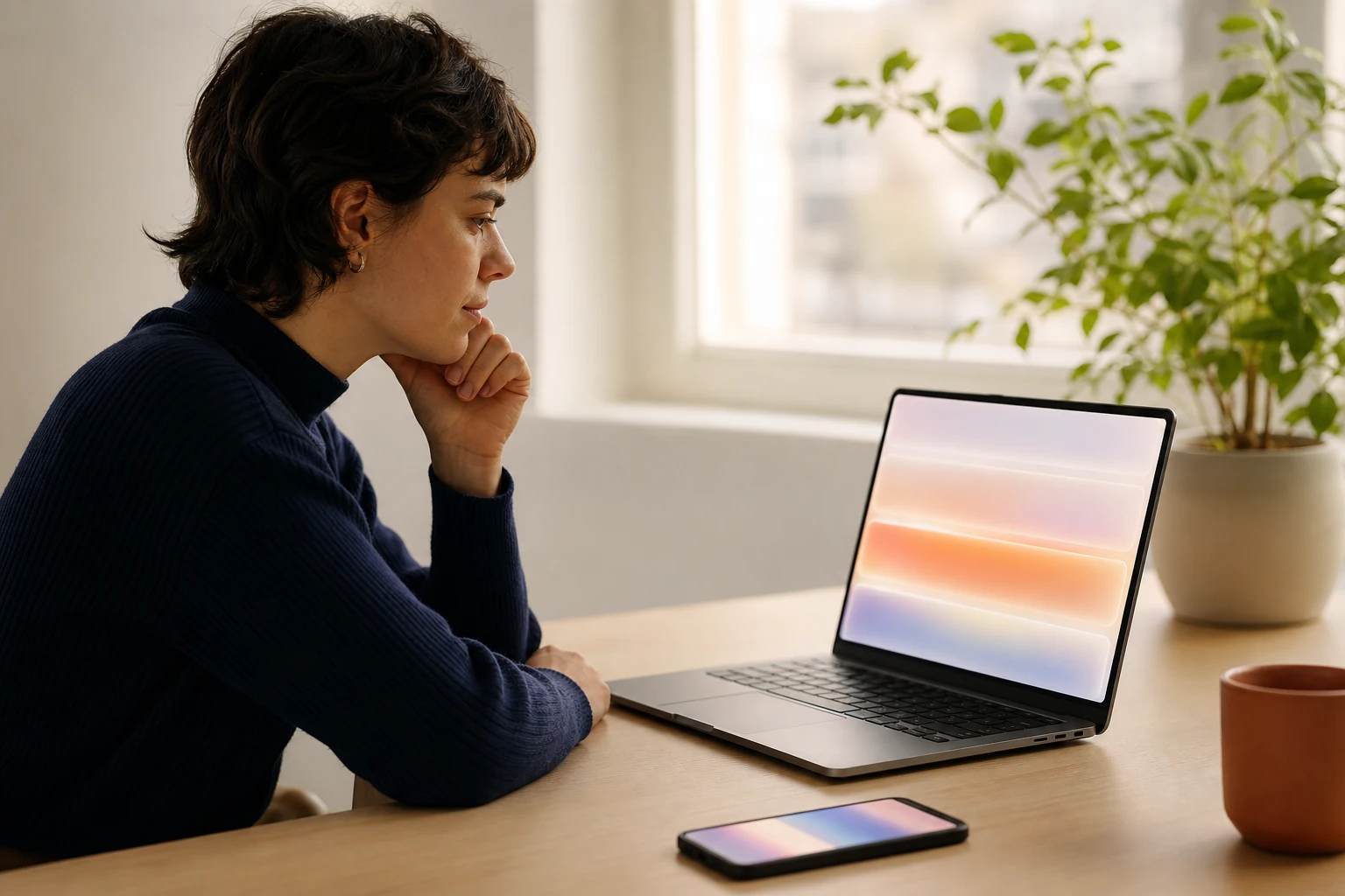 Personne consultant sur un ordinateur portable une page de résultats de recherche restructurée par l'intelligence artificielle