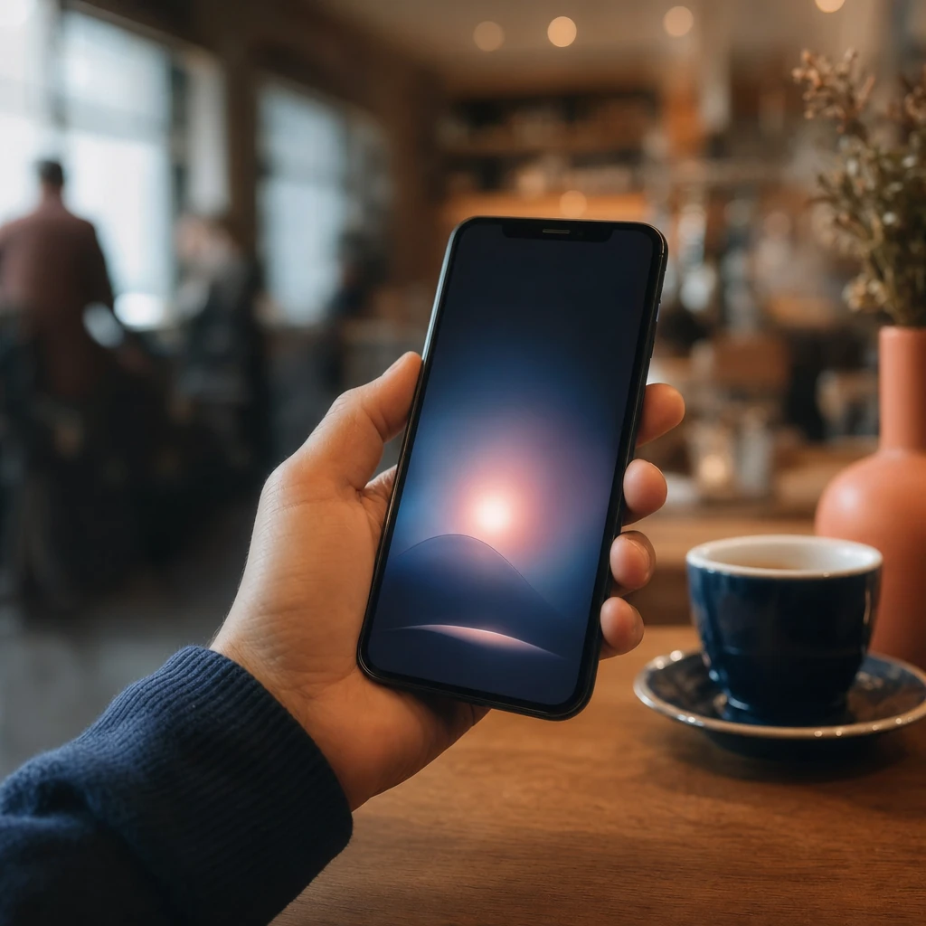 Personne interrogeant un assistant IA depuis son smartphone