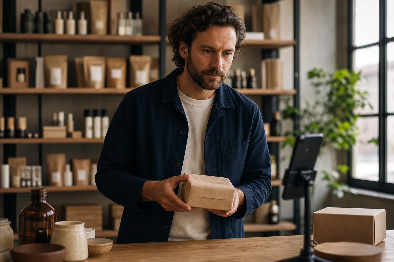 Commerçant en ligne repensant la visibilité de sa boutique face aux moteurs IA